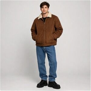 Weatherproof Brown Sherpa Lined Faux Suede Chore Jacket‎ Workwear Dadcore Size M